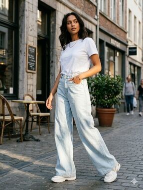 Forever 21 Light Wash Baggy Wide Leg Jeans - Size 24